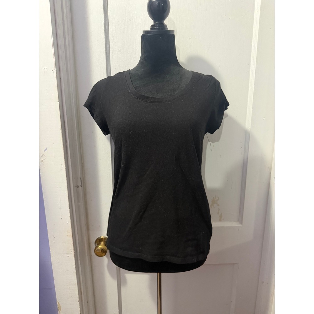 No Boundaries Black Short Sleeve Scoop Neck Tee Shirt Large L Women Casual Basic